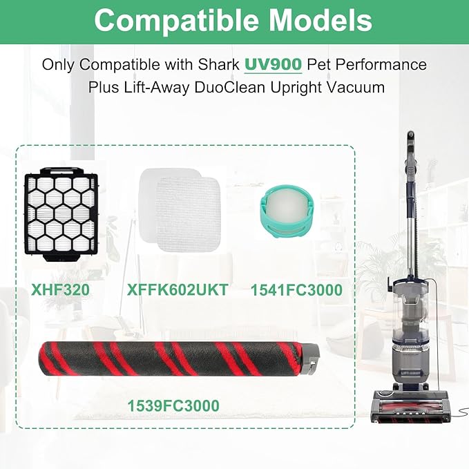 Alrens UV900 Filter and Replacement Parts for Shark UV900 Pet Performance Plus Lift-Away Upright Vacuum – 1 Brush Roller, 2 Filters, 4 Foam & Felt Filters & 4 Odor Neutralizer Cartridges