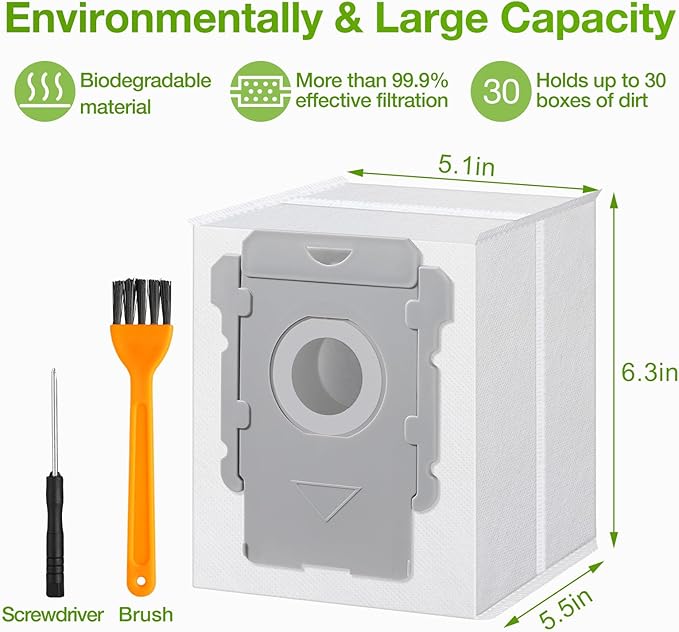 Rowhalf 12 Pack Vacuum Bags, Effective Dust Filtration,Compatible with iRobot Roomba i& s & j Series, for i3+, i4+, i5+, i6+,J6+, i7, i7+(7550) j7, j7+, i8+, J8+, J9+, s9+ Automatic Dirt Disposal Bags