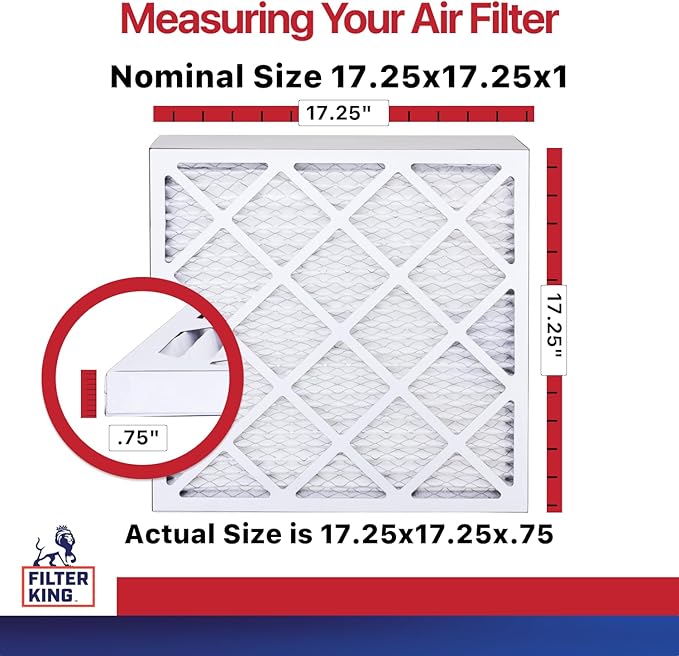 Filter King 17.25x17.25x1 Air Filter (MERV 11) (6-Pack) Dust & Allergy Control AC Furnace Filters, MADE IN USA, HVAC, Pleated, Electrostatic (Actual Size: 17.25 x 17.25 x .75)