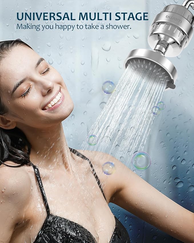 15 Stage Shower Filter - Shower Head Filter - bwdm Hard Water Filter, Remove Chlorine Heavy Metals and other Impurities, Vitamin C Water Softener Reduces Dry Itchy Skin, Dandruff (Chrome)