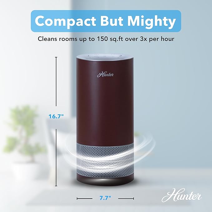 Hunter HP450UV Round Air Purifiers for Home, True HEPA Air Purifier Tower for Pets, Odors, Allergens, Smoke, Dust, VOC's. HEPA Air Purifiers for Bedroom and Small Room. Aqua Silver