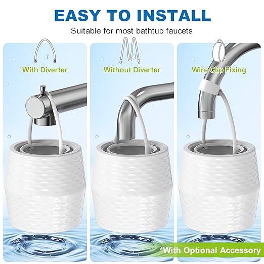 Bath Filter for Tub - KDF-55 Bath Water Filter for Tub Faucet, Removes Most Chlorine, Lead, Fluoride and Heavy Metals | Hard Water Softener, Improves Skin, Hair and Nails (White)