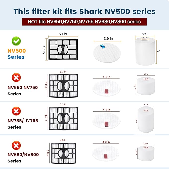 Colorfullife Filters for Shark Rotator Pro Lift-Away NV500, NV501, NV502, NV503, NV505, NV510, NV520,NV552,UV560, Xff500 Xhf500 (Not Fit NV650,NV750 Series)