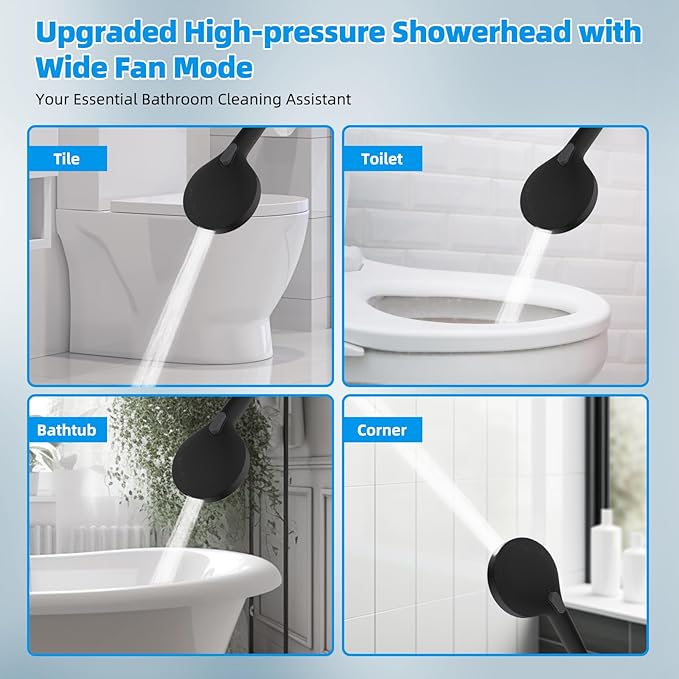 Hibbent All Metal CUPC Certified Shower Head, 10'' High Pressure Rainfall Shower Head, Handheld Showerhead Combo with 12'' Adjustable Extension Arm, 10-Spray, 71'' Hose, Shower Holder, Matte Black