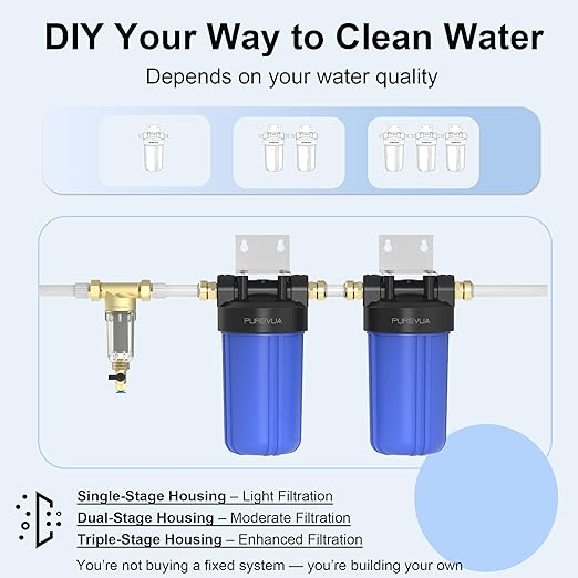 PWB10 Whole House Water Filter Housing, Fits 10” x 4.5” Big Blue Filters, Inline Pre-Filtration System for RV, Home Well and City Water Sediment etc with 1" NPT Port, Pressure Relief Valve
