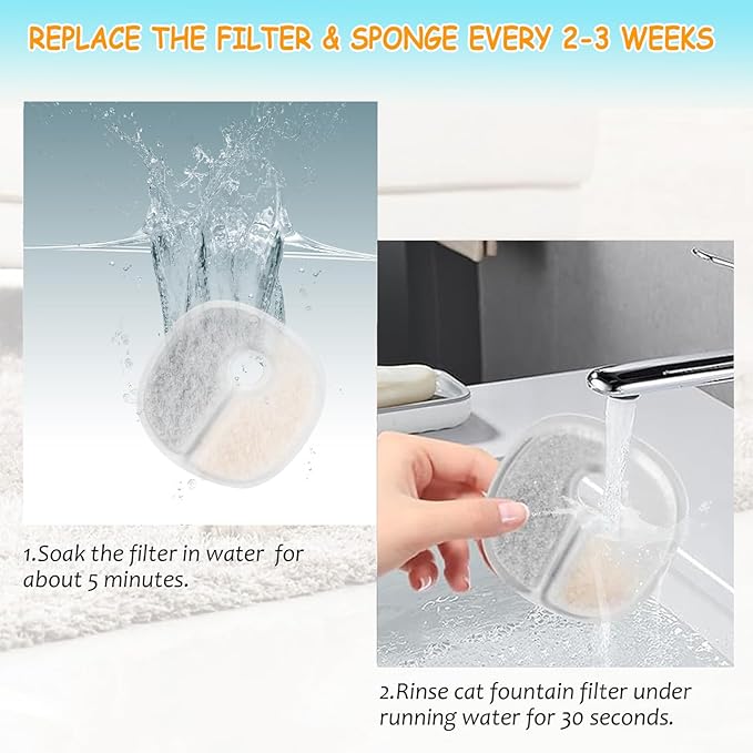 16 Pack Replacement Filters for E1/E1+ Pumpless Cat Water Fountain, Triple Layer Filtration System with Activated Carbon & Ion Exchange Resin, 1 Year Supply for 2L/67oz Pet Fountain