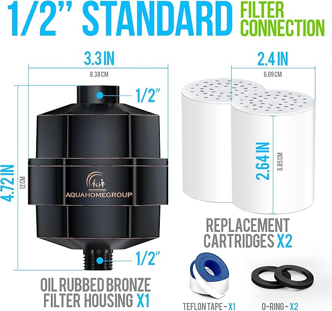 AquaHomeGroup 20 Stage Shower Filter - Reduces Chlorine, Heavy Metals and Sediment - Vitamin C and E - High Output - Universal Fit - Bronze Black
