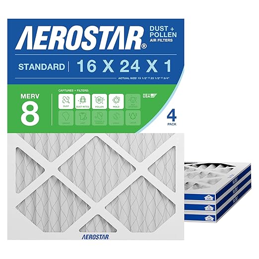 Aerostar 16x24x1 MERV 8 Air Filter, 4 Count, ACTUAL SIZE (15.75 x 23.75 x 0.75 ), HVAC, Air Conditioning & Furnace Filter Captures Dust, Lint & Pollen (MPR 600 / FPR 5), Made in USA