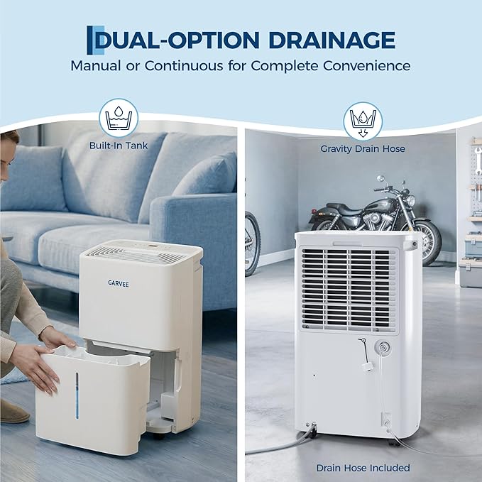 Garvee 50 Pint Dehumidifier for up to 5,500 Sq Ft, with Reusable Air Filter 2.4 Gallon Water Tank, Compact for Home, Basement, Large Sized Rooms, Bathroom
