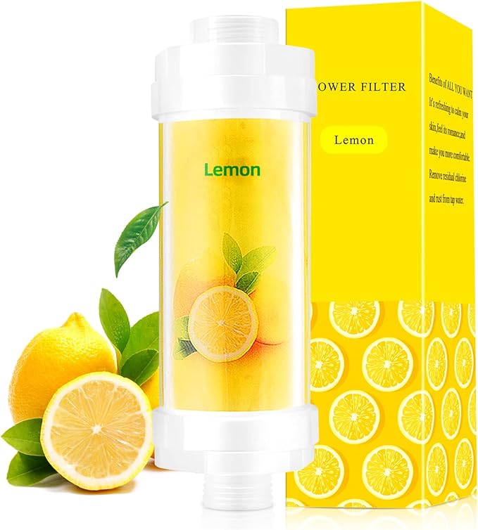 Vitamin C Shower Filter for Hard Water, Shower Head Filter to Chlorine Fluoride Sediment, Water Purifying Filtered Shower Head with Beads, Helps Dry Skin & Hair Loss, Easy Installation (Lemon)