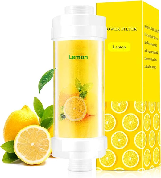 Vitamin C Shower Filter for Hard Water, Shower Head Filter to Chlorine Fluoride Sediment, Water Purifying Filtered Shower Head with Beads, Helps Dry Skin & Hair Loss, Easy Installation (Lemon)