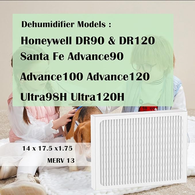 DR90 Dehumidifier Filter 14 x 17.5 x1.75 MERV 13: for Honeywell DR120 Dehumidifiers (50070171-002) and Santa Fe Advance90, Advance100, Advance120 dehumidifier Models - Used for Basement 2 Pack