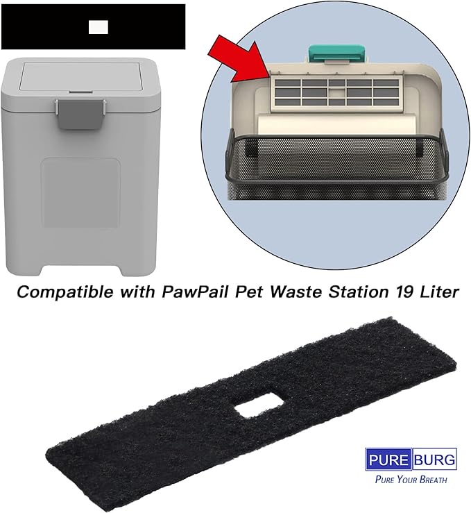 PUREBURG Activated Carbon Filter Compatible with PawPail Pet Waste Station 19 Liter, 12-Pack For Trash Can Air Clean VOCs Reduce Pet Odor