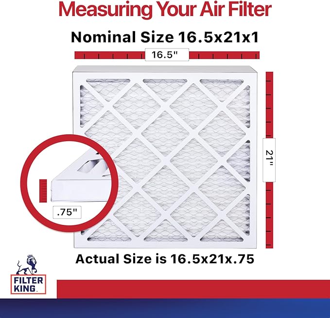 Filter King 16.5x21x1 Air Filter (MERV 11) (6-Pack) Dust & Allergy Control AC Furnace Filters, MADE IN USA, HVAC, Pleated, Electrostatic (Actual Size: 16.5 x 21 x .75)