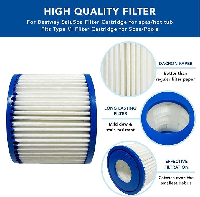 MaximalPower Type VI Filter Compatible for BestWay SaluSpa Lay-Z-Spa Sunset Filters VI Volca Spares Size VI POOLPURE PLF-INTV1 Coleman SaluSpa 90352E, 58323E, 58323 (Spa Filter, 4, Count)