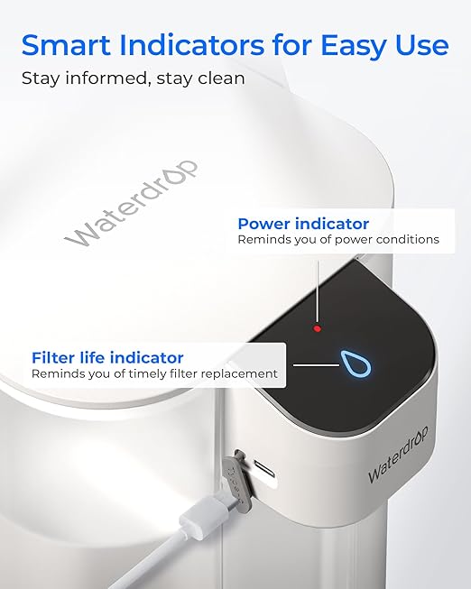 Waterdrop ED61W Water Filter Dispenser, 200-Gallon Rechargeable Water Pitcher, Instant 15-Cup Countertop System, 10X Filtration Efficiency, Reduce 98% Chlorine and 20+ Contaminants, White