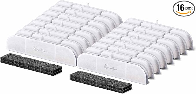 DownyPaws 16 Packs Replacement Filters for Battery Operated Cat Water Fountain DPWFP6 Fursink, 8 Months Set of Replacement Filters