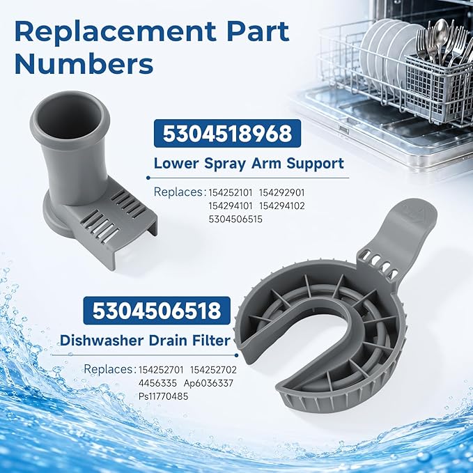 5304518968 Lower Spray Arm Support and 5304506518 Dishwasher Drain Filter, Compatible with Select Frigidaire Kenmore Electrolux Dishwashers Replace#:154252101 154292901 154252701 154252702