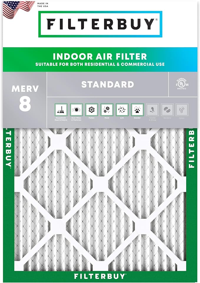 Filterbuy 18x20x1 Air Filter MERV 8 Essential Dust & Allergy Defense (1-Pack), Electrostatic Pleated HVAC AC Furnace Filters Replacement, Made in USA (Actual Size: 17.50 x 19.50 x 0.75)