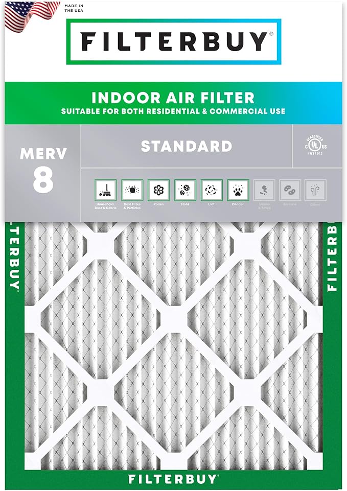 Filterbuy 22x24x1 Air Filter MERV 8 Essential Dust & Allergy Defense (1-Pack), Electrostatic Pleated HVAC AC Furnace Filters Replacement, Made in USA (Actual Size: 21.50 x 23.50 x 0.75)