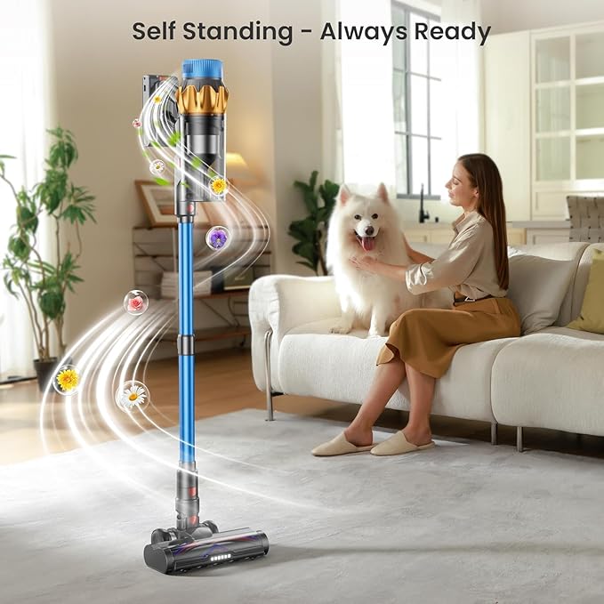 Cordless Vacuum Cleaner, 650W 55KPA 70Mins Vacuum Cleaners for Home, Self-Standing Stick Vacuum with Anti-Tangle, Lightweight Wireless Vacuum Cleaner for Hardwood Floor/Carpet/Pet Hair