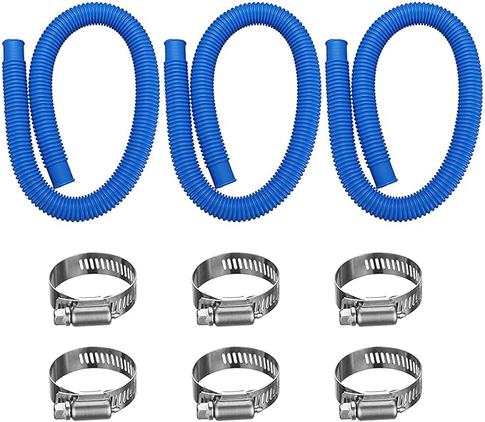 Pool Pump Replacement Hose, 1.25 x 41 Inch Above Ground Pool Hose Compatible with In tex Filter Pump 607, 637, 3 pack 1 1/4 Pool Hoses Replacement Include 6 Hose Clamps