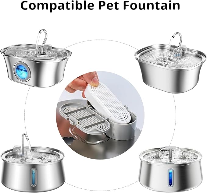 Cat Water Fountain Filter Pet Drinking Fountain Filter for 3.2L/108oz Cat Drinking Fountain and 4L/134oz Stainless Steel Pet Water Fountain (3 Filters & 3 Pre-Filter Sponges)