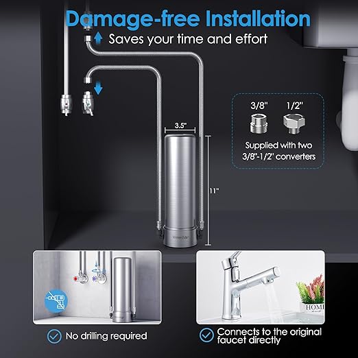Waterdrop AS13 Under Sink Water Filter System, Reduces Lead, Chlorine, Bad Taste & Odor, PFAS, NSF/ANSI 42 Certified, No Drilling Required, 6 Stage Stainless Steel Under Sink Water Filtration System