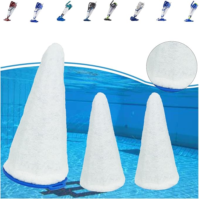 Replacement Vacuum Filter Cotton for Pool Blaster (3 Filter Cotton + 1 Blue Cone)