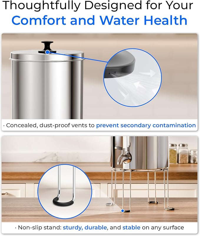 Waterdrop TK-A-S Gravity Water Filter System, NSF/ANSI 42&372 Standard, Reduces Lead and Chlorine, Stainless-Steel Water System with 2 Filters and Metal Spigot for Home, Emergencies, 2.25G