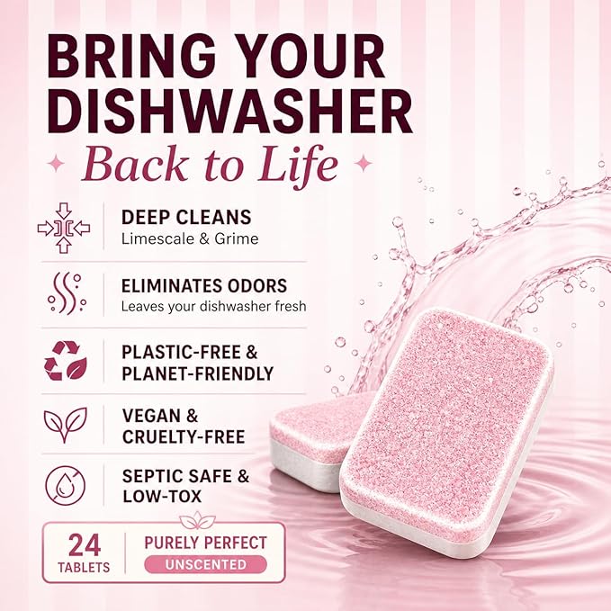 Dishwasher Cleaner And Deodorizer Tablets - 1 Year Supply Unscented Dishwasher Cleaning Tablets - Deep Cleaning Removes Limescale and Odors - Eco-friendly Dish Washer Machine Cleaner - Septic Safe