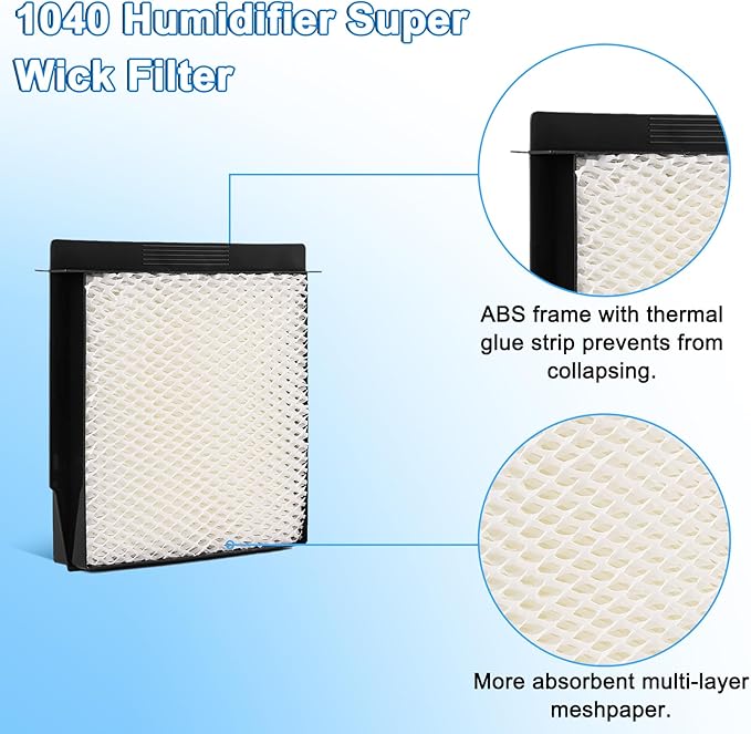 1040 Humidifier Super Wick Filter Compatible with Aircare Essick Bemis MoistAir Humidifier B40 B40-C 3D6-100 5D6-700 7D6-100 D46-720 E27-000 E35-000 CM330 B23-810 MA0300 MA-0500 (4 Pack)