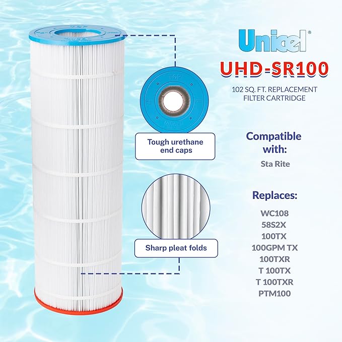 Unicel UHD-SR100 102 Square Foot 4 Oz Media Replacement Swimming Pool Filter Cartridge, 195 Pleats, Compatible with Sta-Rite Posi-Flo Models
