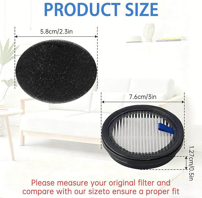 4 Pack HEPA Filters and 4 Pack Sponge Filters Replacement for Afoddon A200Pro/A200, ORFELD B08/C10A/C10G and NEQUARE S12 S25 S26 Series Cordless Vacuum Cleaner, with Foam Pre-filter