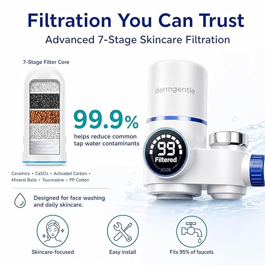 Dermgentle Skincare Water Filter PRO, Bathroom Sink Faucet Filter for Skin Care, Clinically Tested Starter Kit