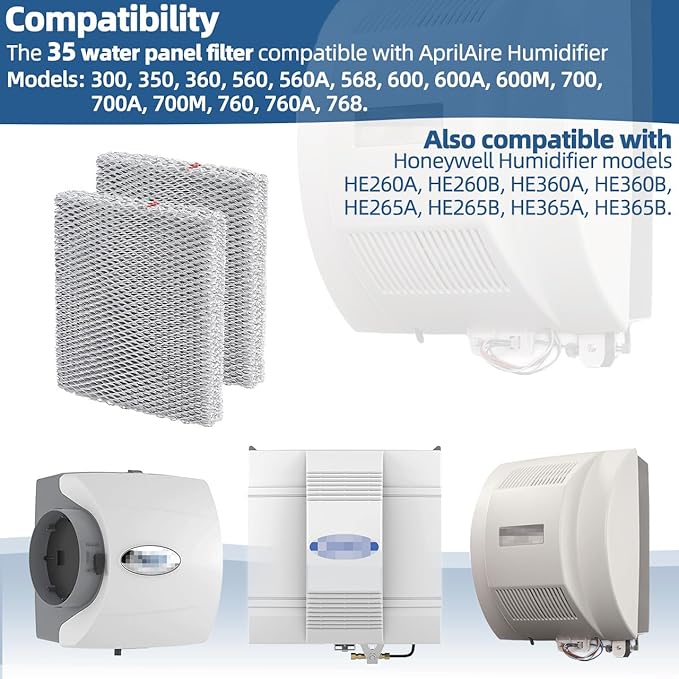 35 Humidifier Filter Pad Water Panel Replacement Compatible with Aprilaire Whole House Humidifier Models 350 360 560 568 600 600A 700 700A 700M 760 760A 768 (Pack of 2)