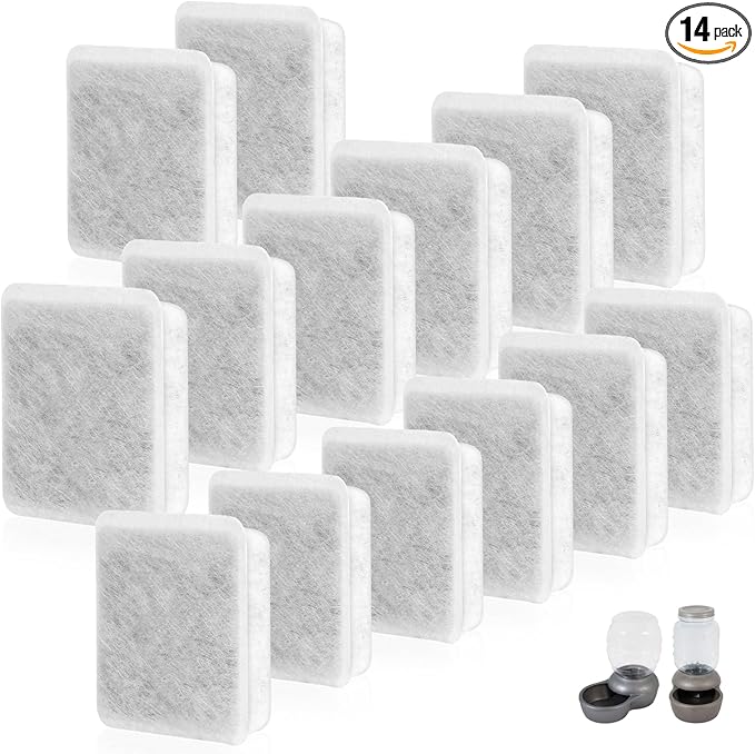 Pet Fountain Charcoal Water Filter Replacement, Dog Cat Water Bowl Filter Pet Water Filter Fit for Gravity Waterer Bowls Pack of 14