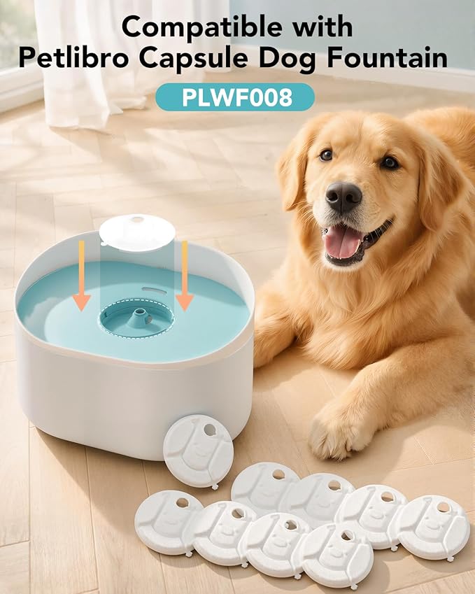 22+22 Pack Dog Water Fountain Replacement Filters Compatible with Petlibro Capsule Dog Fountain PLWF008, 12 Months Supply of Dog Water Dispenser Filter Accessories with 1 Cleaning Brush