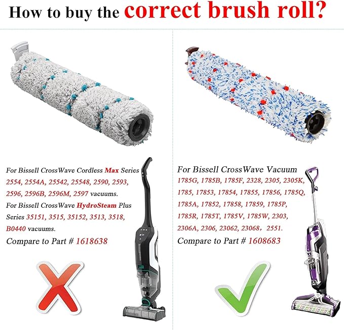 Replacement Parts for Bissell CrossWave Vacuum Cleaner, 3 Pack 1868 CrossWave Multi-Surface Brush Rolls + 3 Pack 1866 Vacuum Filters, Vacuum Attachments Compare to Part 1608683, 160-8683, 1608684