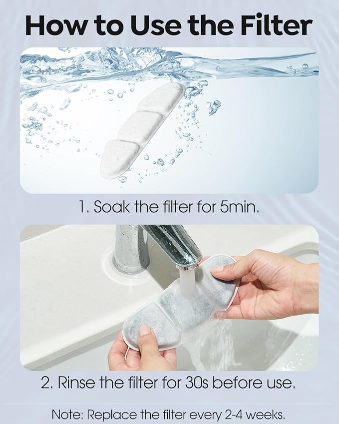 Veehoo 8 Pack Replacement Filters & 8 Pack Pre-Filter Sponges Set for 135oz 304 Stainless Steel Cat Water Fountain, 4 Months Set of Replacement Filters for Cat Fountain