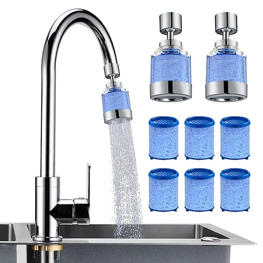 2 Pack Sink Water Filter Faucet, 360 ° Rotating Kitchen Faucet Water Purifier, Bathroom Faucet Filter Removes Chlorine Fluoride Hard Water for Home Kitchen & Bathroom