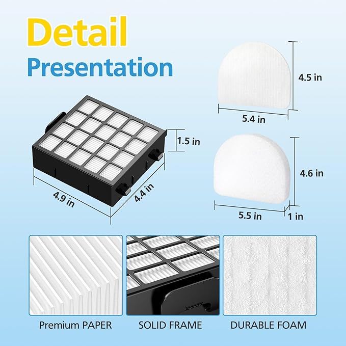 AZ4002 Replacement Filters Compatible with Shark POWERDETECT Upright Vacuum Cleaner AZ4002 AZ4000 AZ4000C AZ4002W, 2 HEPA Filters and 4 Foam & Felt Filters