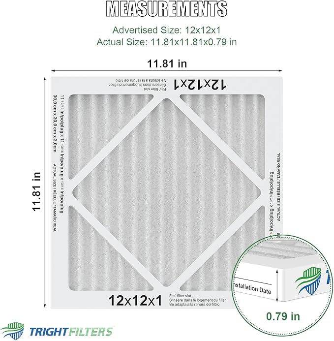 TRIGHTFILTERS 12x12x1 Air Filter 4 Pack, MERV 8 Pleated Dust Defense Air Filters Replacement Air Conditioner HVAC AC Furnace Filter, Durable and Lightweight