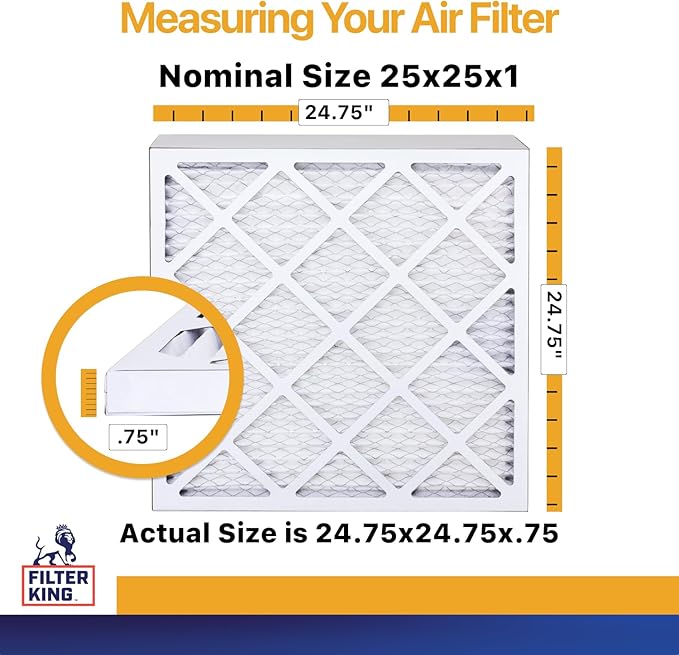 Filter King 25x25x1 Air Filter (MERV 13) (12-Pack) Dust & Allergy Control AC Furnace Filters, MADE IN USA, HVAC, Pleated, Electrostatic (Actual Size: 24.75 x 24.75 x .75)