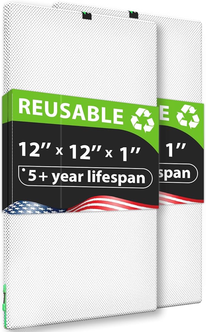 REair 12x12x1 Air filter Pro Kit, Washable and Reusable Air Filter 12x12x1 for AC HVAC Furnace, MERV 8 Air Filters Machine Washable & Dryer Friendly, AC Furnace Air Filter, Include 2 Filters&1 Frame