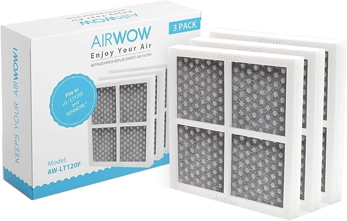 AIRWOW Replacement 3 Pack Air Filter for Refrigerators, Compatible with LG LT120F, ADQ73214404, 469918, Improves Freshness, Air Quality and Odor Control (3, White-Pro)