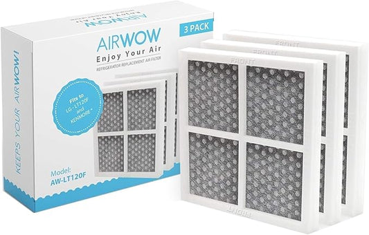 AIRWOW Replacement 3 Pack Air Filter for Refrigerators, Compatible with LG LT120F, ADQ73214404, 469918, Improves Freshness, Air Quality and Odor Control (3, White-Pro)