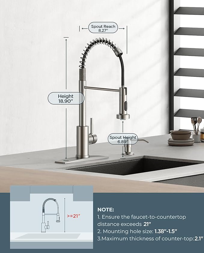 FORIOUS Kitchen Faucets with Pull Down Sprayer, Brushed Nickel Stainless Steel Commercial Single Handle Classic Spring Pull Out Sink Faucet for Pot Filler, Farmhouse Camper Bar Laundry Room