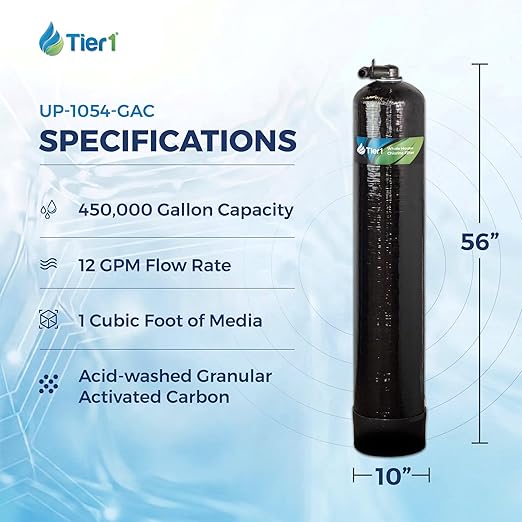 Tier1 Whole House Water Filter System | 450,000 Gallon Chlorine Reduction Capacity | Pre-Filled Tank with 1 Cu Ft Acid-Washed Granular Activated Carbon | Home Filtration System