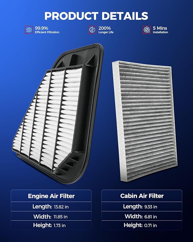 KAX Engine & Cabin Air Filter Kit, Replacement for Chevrolet Traverse 2009-2017, GMC Acadia 2007-2016, Acadia Limited 2017, Buick Enclave 2008-2017, Saturn Outlook 2007-2010, Replace# CA10110 CF11663